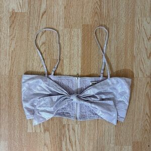 JASON WU Metallic Shimmer Bow Tie Top Sz M Stretchy Back Lavender Linen
